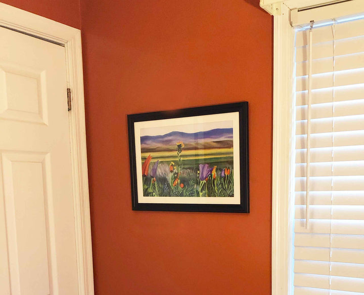 An example of Arizona Poppies framed on a wall in a home