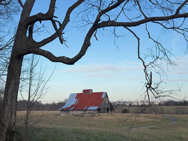 A photo of the actual barn at Battlefield Park in Richmond, Kentucky.