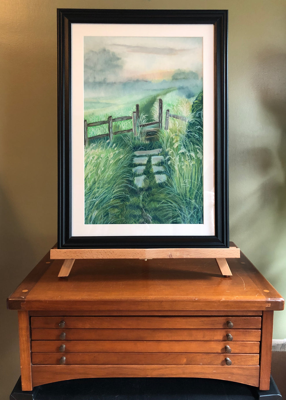 "Early to the Field" giclee displayed in a black frame with a white mat.