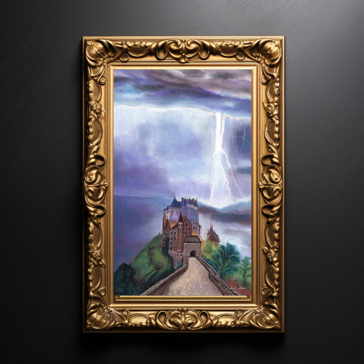 Gold framed fine art print of German castle