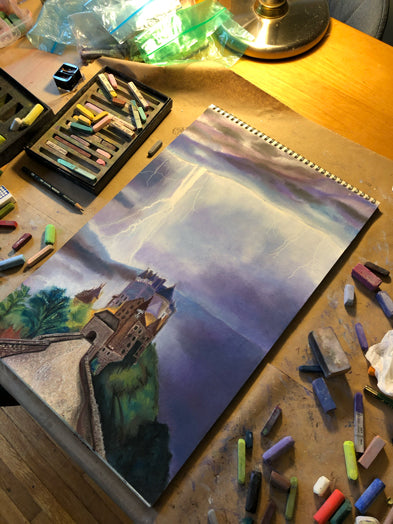 Photo of castle drawing in progress