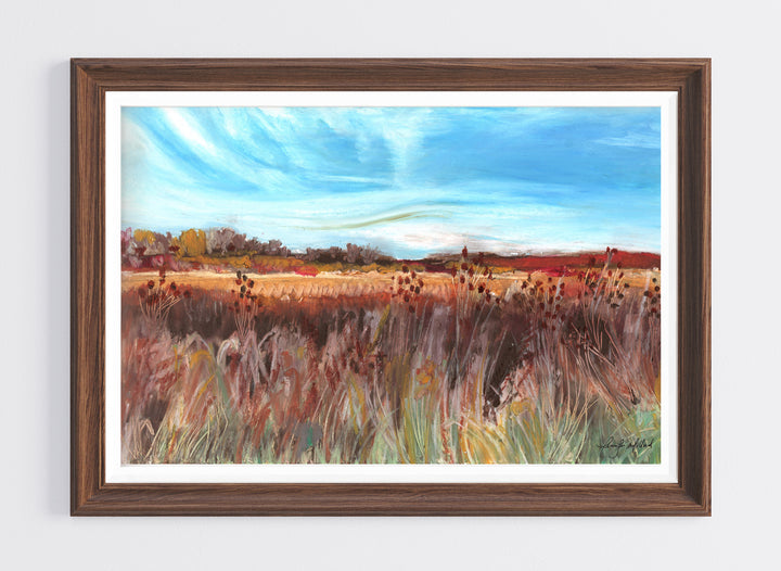 This giclee print is of a meadow filled with the hum of insect and end of season colors.