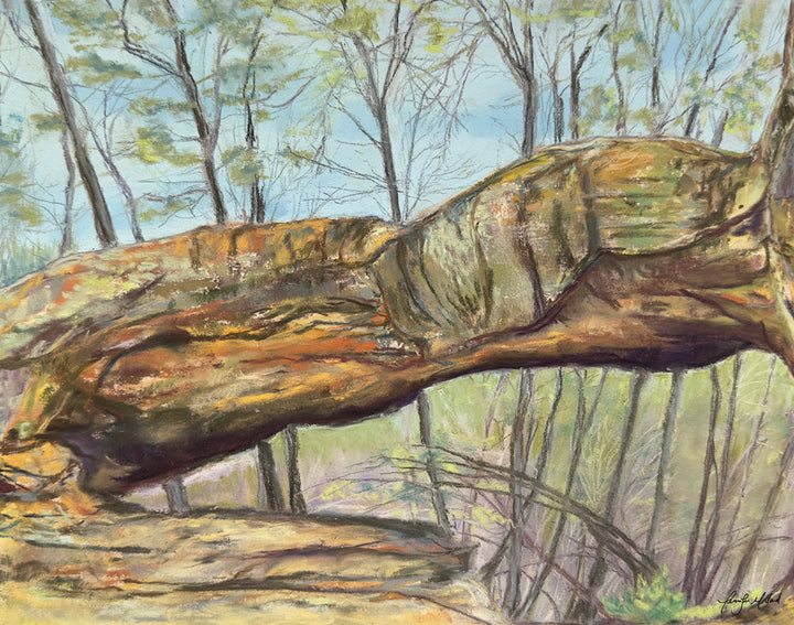 A soft pastel print of Princess Arch, a natural sandstone arch in the Red River Gorge in Kentucky. 