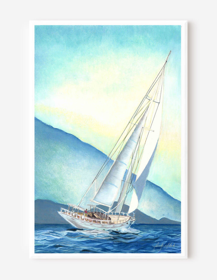 An example of the sailboat print in a white frame.